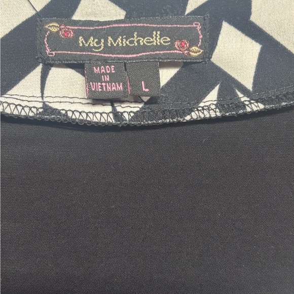 My Michelle Black and Cream Midi Dress Tie Back Large Like New - Picture 3 of 6